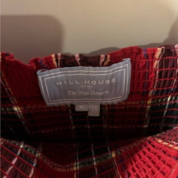 Hill House Athena Nap Cotton Smocked Puff Sleeve Mini Dress Red Tartan Plaid - Picture 4 of 5